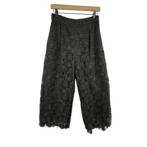 Diane Von Furstenberg Pants Size 4 Holly Full Lace Culotte Pockets Black Cropped